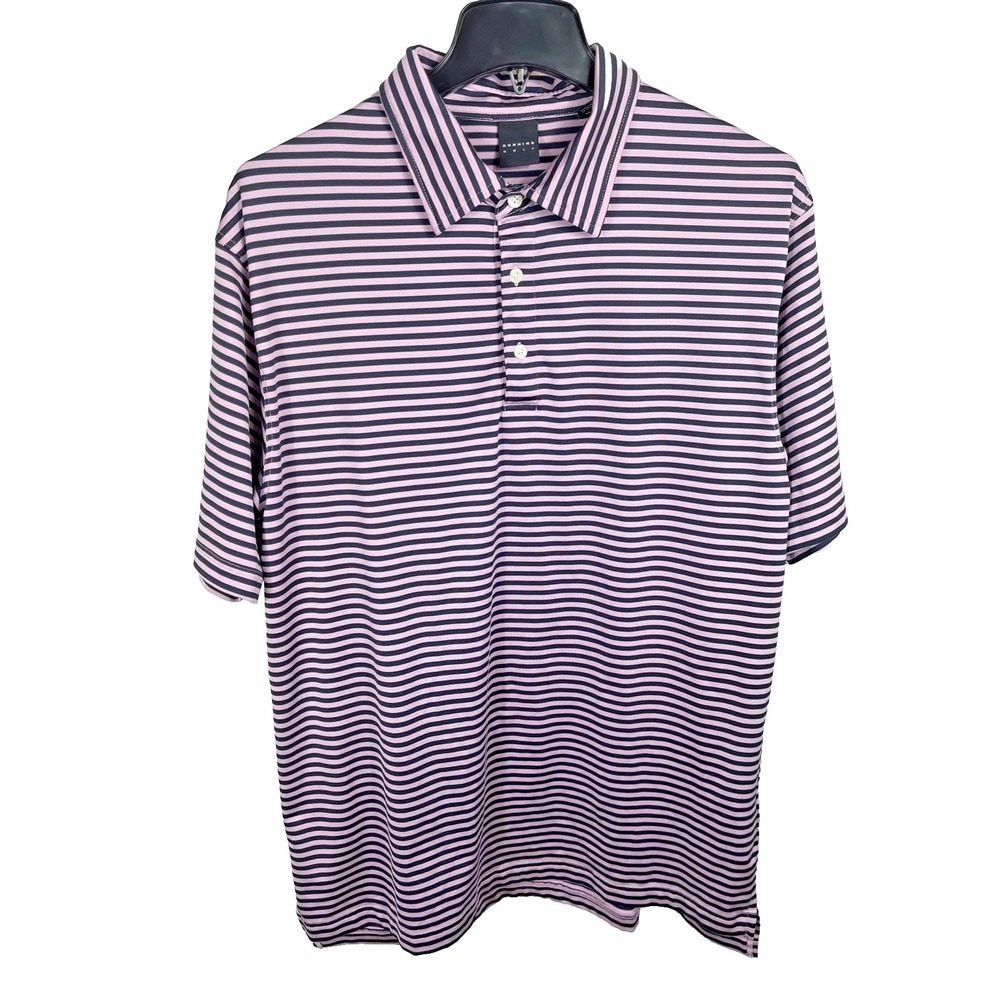 Dunning Golf Polo Shirt Men's Size XL Striped Short Sleeve Pink/Black